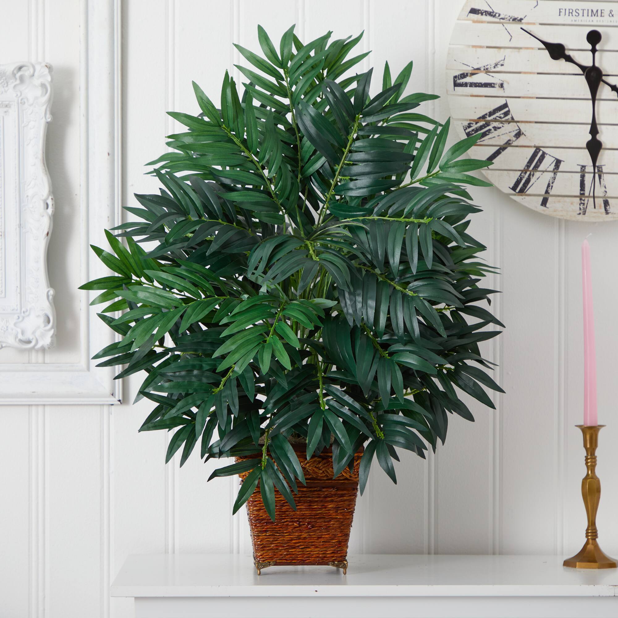32" Artificial Bamboo Palm Plant with Wicker Basket
